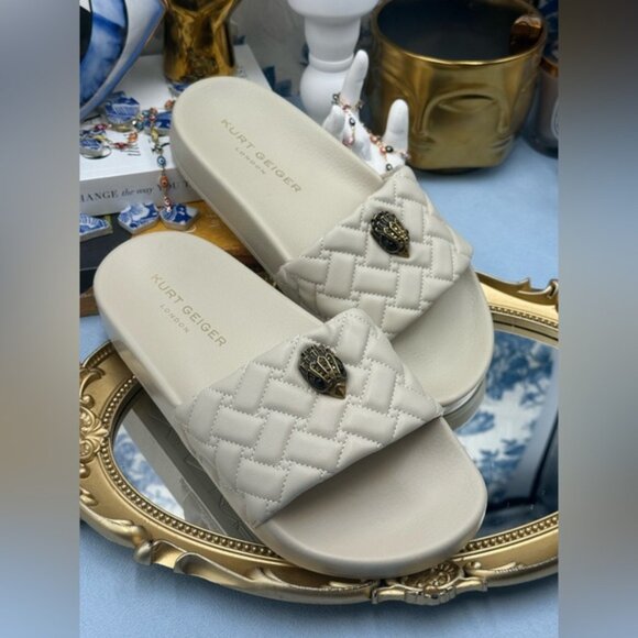 🆕 KURT GEIGER LONDON 🧿 NWOB Meena Eagle Quilted Slide, Bone - Sz 37 US 7 - Picture 7 of 15